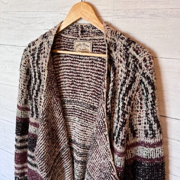 Lucky Brand Duster Cardigan Womens Size Large Boho Wool Longline Metallic Thread - Picture 8 of 16